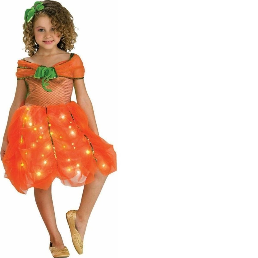 Toddler Pumpkin Light Up Twinkler Halloween Costume 2/4 Orange Dress Girls 2 Pc